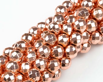 Rose Gold COLOR Hematite Faceted Round- 2mm,3mm,4mm, 6mm, 8mm, 10mm-Full Strand 15.5 inch Strand