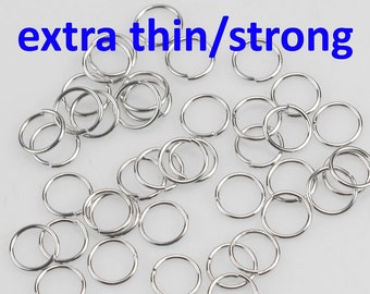 White Gold Silver Toned SUPER STRONG/ Extra THIN Jump Rings 3mm 4mm 5mm. Carbon Steel - Very sturdy despite thickness.