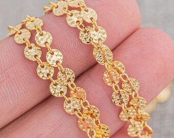 Seguin Disc Lined Finish- 14K Gold Filled Chain by the Foot - USA Made - Perfect For Permanent Jewelry - Made in USA Permanent Jewelry Chain
