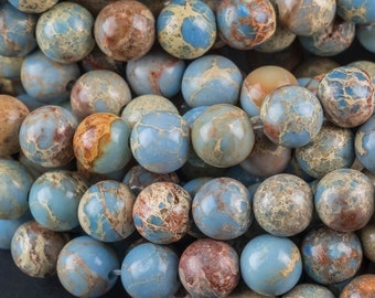 Natural Carolina Blue AFRICAN Sea Sediment Jasper smooth round sizes, 4mm, 6mm, 8mm, 10mm, 12mm- Full 15.5 Inch Strand- Wholesale Price