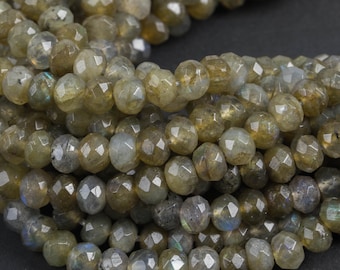 Natural Labradorite facetted roundel 6mm, 8mm, 10mm-Full Strand 15.5 inch Strand Gemstone Beads