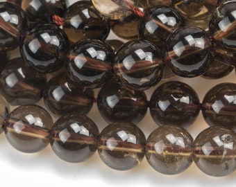 Perles de quartz fumé naturel, rondes, brin complet, perles de 4 mm, 6 mm, 10 mm ou 12 mm lisses