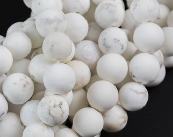 Natural WHITE Turquoise MATTE FINISHED-- Round-- All sizes, 4mm, 6mm, 8mm, 10mm, 12mm. Full Strand- Wholesale bulk or Single Strand!