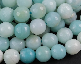 Natural AMAZONITE faceted round sizes, 4mm, 6mm, 8mm, 10mm, 12mm, 14mm- Full 15.5 Inch Strand
