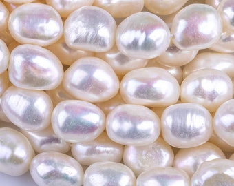 7-8mm, 8-9mm, 9-10mm  Flat Potato Nugget Pearl A Quality Round Freshwater Pearl