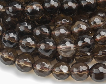 Natural Smokey Quartz Beads, Faceted Round, Full Strand 15.5 Inch Strand-5mm, 6mm, 8mm, 10mm, or 12mm beads Gemstone Beads