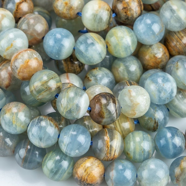 Natural Argentina Lemurian Aquatine Calcite Aka Blue Calcite Smooth Round Beads 6mm 8mm 10mm 12mm 15.5" Strand