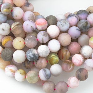 Natural AUSTRALIAN PINK OPAL Beads -  Matte Round - 6mm 8mm 10mm or 12mm - Full 15.5" 15.5 inch strands Gemstone Beads