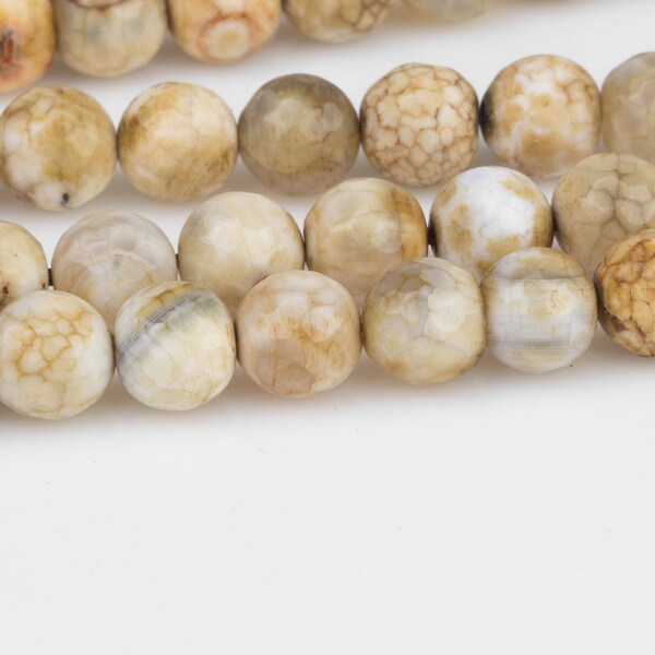 Light Tan Fire Agate, High Quality in Faceted Round, 8mm, 10mm, 12mm- Full strand- 15.5 inches Long