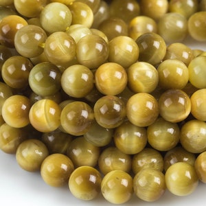 Cuentas redondas de ojo de tigre dorado natural GRADO AAA de alta calidad, hebra completa de 6 mm, 8 mm, 10 mm o 14 mm, cuentas de piedras preciosas lisas