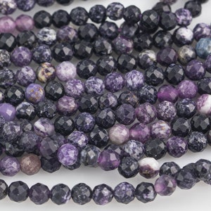 Natural Sugilite Full Strands-15.5 inches-3mm-  Nice Size Hole-  Diamond Cutting, High Facets- Nice and Sparkly- Faceted Round