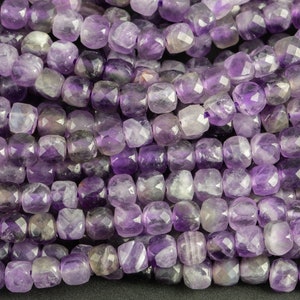 Natural Amethyst Moonstone Faceted Cube Beads Size 4-5mm 15&quot; Strand