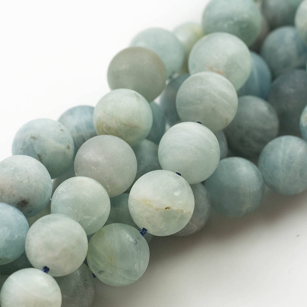 Natural aquamarine Matte  round beads in full strands. 4mm, 6mm, 8mm, 10mm, 12mm, 14mm, 16mm AAA Quality  Smooth Gemstone Beads