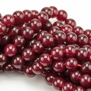 True Maroon Red Jade Smooth Round Beads 4mm 6mm 8mm 10mm 12mm - Single or Bulk - 15.5" AAA Quality