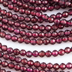 Natural Garnet Faceted 3mm Round Beads Micro Faceted Tiny Small Round Beads Diamond Cut Gemstone 15.5" Strand