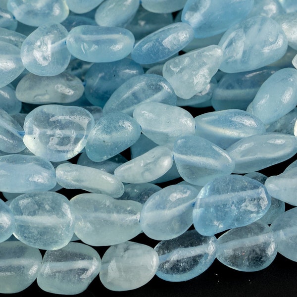 Natural Aquamarine Nuggets Beads - Around 5x8mm in dimensions -16 Inch strand - Wholesale pricing Gemstone Beads