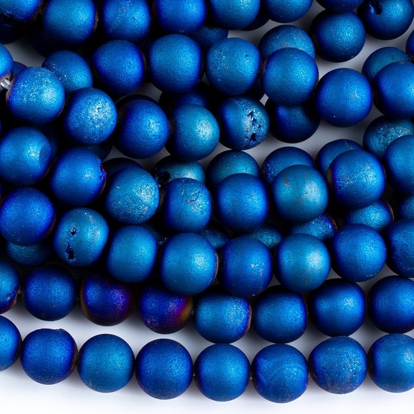Natural DRUZY AGATE Beads-- Metallic Blue- 8mm, 10mm, 12mm. Full 15.5 inch strand Gemstone Beads