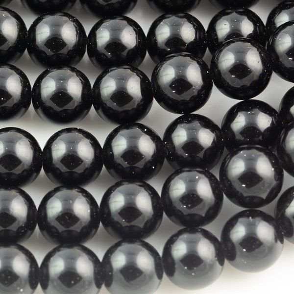 Perles lisses d'obsidienne noire naturelle 4 mm 6 mm 8 mm 10 mm AAA de haute qualité 15,5 po.