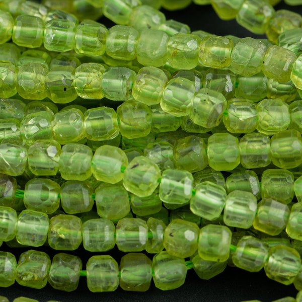 Natural Peridot Faceted Cube Beads Size 3mm 15.5" Strand