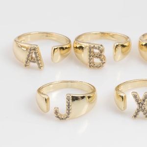 Cz Initial Gold Ring Alphabet Ring Gold Stacking Ring Adjustable Ring Letter Ring Vintage Gold Rings Initial Ring Thumb Ring Open Ring