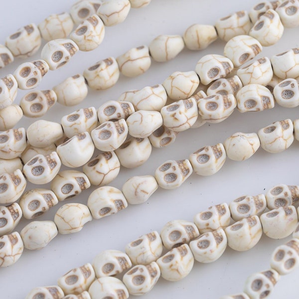 White Howlite Turquoise Skull Beads 6mm 6x8mm 15.5" Strand