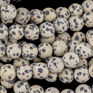 Natural Dalmatian Jasper, High Quality in Matte Round, 4mm, 6mm, 8mm, 10mm, 12mm- Full 16 inch Strand AAA Quality Gemstone Beads