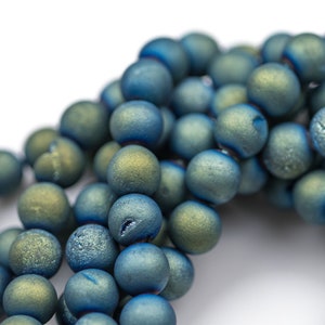 DRUZY AGATE Beads-- Blue Green Caste- 8mm, 10mm, 12mm. Full 15.5 inch strand