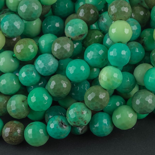 Australian Chrysoprase High Quality Faceted Round sizes 4mm, 6mm, 8mm, 10mm, 12mm, 14m, 16mm, 18mm, 20mm-15.5 Inch Strand- Gemstone Beads