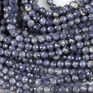 Natural Genuine Thai BLUE SAPPHIRE 15.5&quot; - 4mm -  Nice Size Hole -  Diamond Cutting, High Facets- Nice and Sparkly- Faceted Round