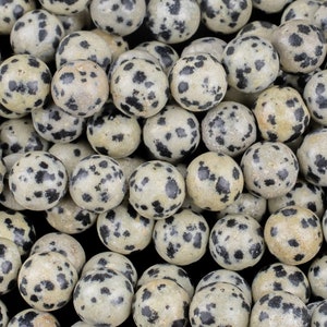 Perles de jaspe dalmatien naturel lisses rondes de haute qualité 4 mm, 6 mm, 8 mm, 10 mm - Rang complet de 15,5 pouces - Perles de pierres précieuses lisses de qualité AAA