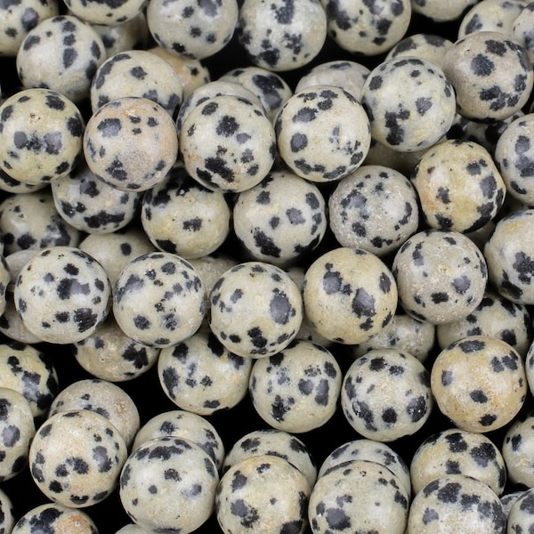 Perles de jaspe dalmatien naturel lisses rondes de haute qualité 4 mm, 6 mm, 8 mm, 10 mm - brin complet de 15,5 pouces - Perles de pierres précieuses lisses de qualité AAA