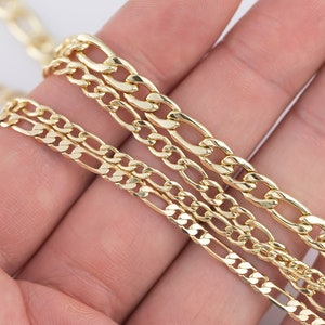 14k Gold Plated Figaro Italian Chain 3mm 4mm 5mm - Tarnish Resistant Figaro Chains - Sold by the yard