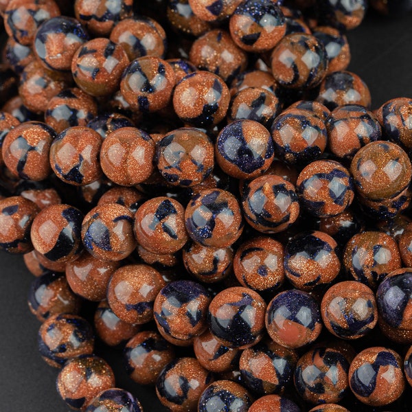 Natural Multi Goldstone Sandstone Round  Beads. Full 15.5 Inch strand 4mm, 6mm, 8mm, 10mm, or 12mm  Smooth Gemstone Beads