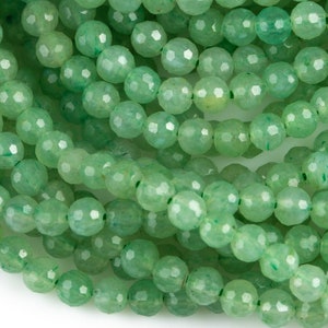Natural Green Aventurine Beads, High Quality Diamond cut in Faceted Round- 4mm- in Full 15.5 Inch strand Gemstone Beads