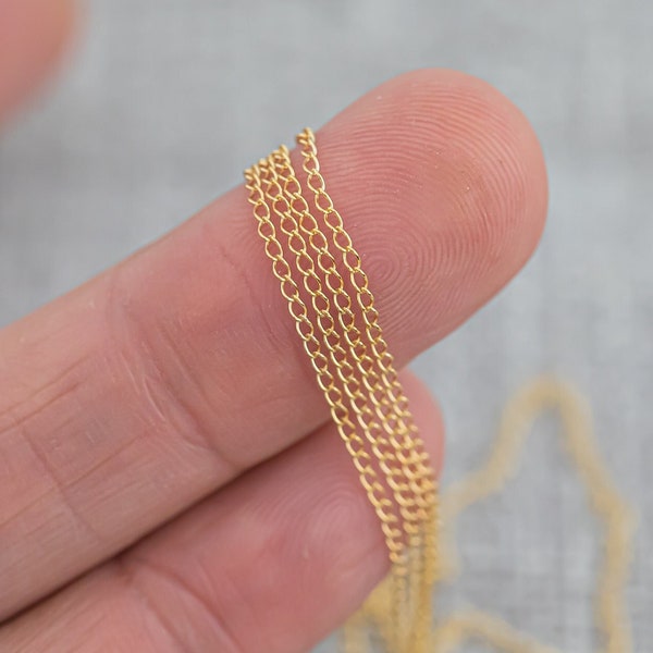 1.3mm Curb Gold-filled Chain by the foot or 10 feet-- Flat Chain