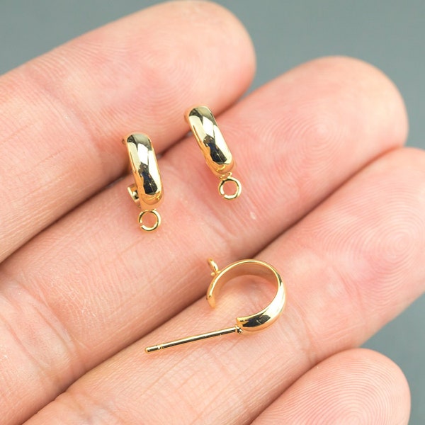 Earring stud Huggie with hoop - High Quality Gold or Gunmetal Plating- Non Tarnish- 4 Pieces Per Order- 11mm Huggies