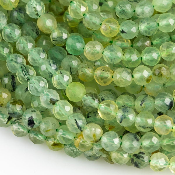 Natürliche Prehnit Perlen Full Stränge-15,5 Zoll-2-3mm- Schöne Größe Loch- Diamantschliff, Hohe Facetten-schön und funkelnd-facettierte Runde