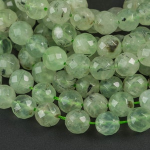Natural Faceted Prehnite Beads Grade AAA Faceted Round, 8mm, 10mm-  Full 15.5 Inch Strand Gemstone Beads