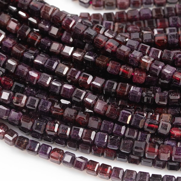 Natural Garnet Faceted Cube Beads Size 4mm 15.5" Strand