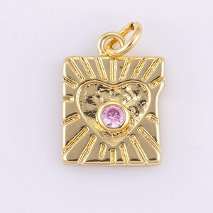2 breloques coeur en or 18 carats pour carte postale avec zircons cubiques pendentif coeur pavé CZ fabrication de bijoux - 2 pièces par commande - 5 x 15 mm