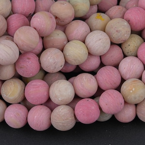 Natural Rhodonite High Quality in Matte Round 4mm, 6mm, 8mm, 10mm, 12mm, 14mm- Full 15.5 Inch Strand AAA Quality Gemstone Beads