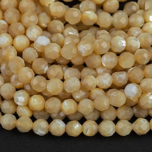 Natural Brown Mother of Pearl Round Beads 4mm Faceted Round Beads Laser Diamond Cut Iridescent Pearl Gemstone 15.5&quot; Strand Gemstone Beads