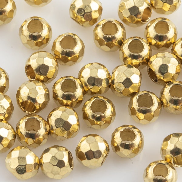 SOLID BRASS Faceted Round Beads 3mm 4mm 5mm 6mm