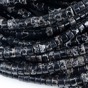 Black Sediment Jasper Heishi Discs Beads 2x4mm 3x6mm 15.5&quot; Strand