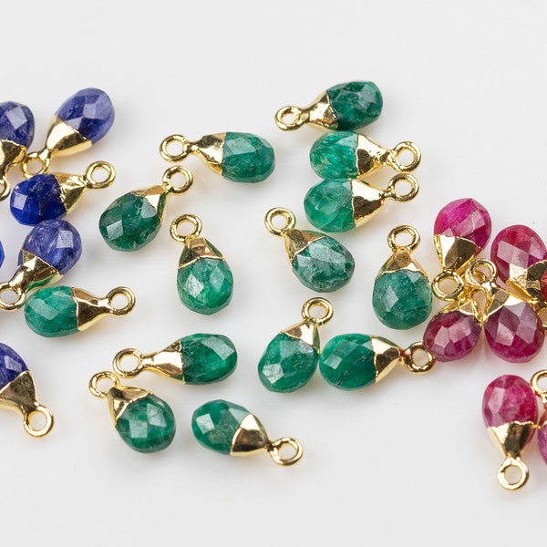 Birthstone Drops Small Petite Cute Drops Briolette Teardrop Charms / Pendants ~6x13mm - Real Ruby Sapphire Emerald