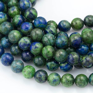 Contas de malaquita azurita natural grau AAA redondas de 4 mm, 6 mm, 8 mm, 10 mm, 12 mm, 14 mm - fio completo de 15,5 polegadas contas de pedras preciosas lisas de qualidade AAA