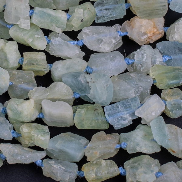 Natural New Organic Cut Matte Rough Raw Unpolished Aquamarine Nugget Beads 15.5" Strand Gemstone Beads