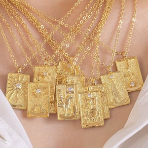 Collar de cartas del Tarot, baraja de tarot de oro, joyería hecha a mano, oro blanco de 14 quilates