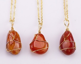 Colar com pingente de cornalina, feito à mão nos EUA. Cristal de cura, pedra dos chakras. Joia de cornalina pré-energizada.