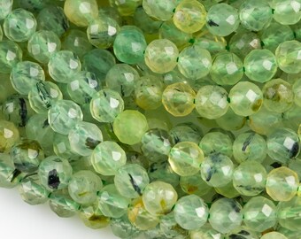 Natural Prehnite Beads Full Strands-15.5 inches-2-3mm-  Nice Size Hole- Diamond Cutting, High Facets-Nice and Sparkly-Faceted Round